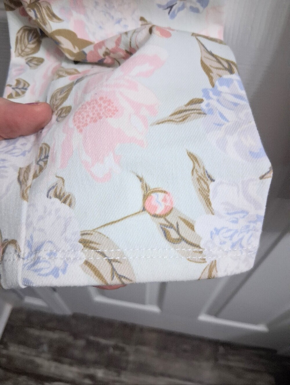 Mixit Floral Stretch Pants Pastel Flowers On White Pink Blue Botanical XL - Picture 14 of 16